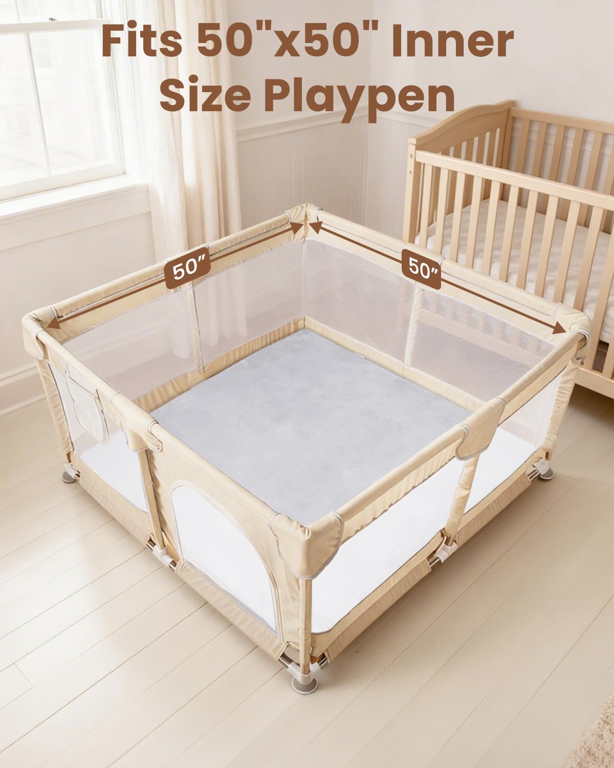 Beavtaens 50x50-inch play mat offering ample space for babies to crawl.