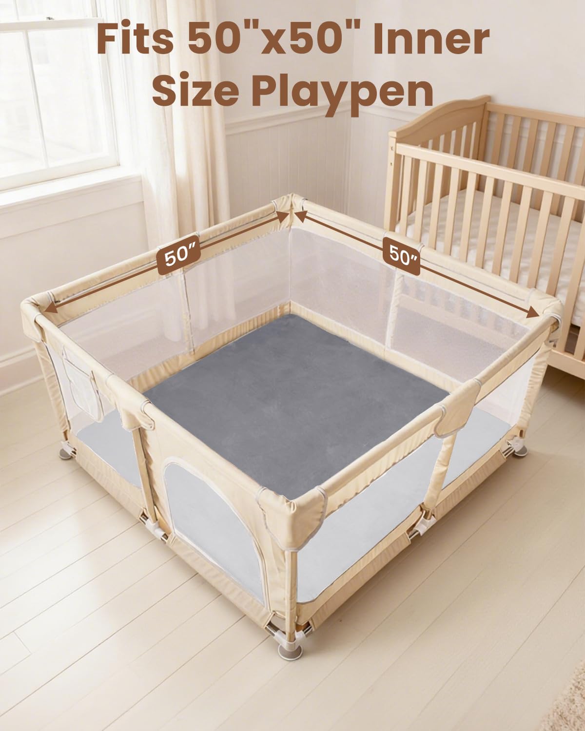 Beavtaens 50x50 inch mat laid in a playroom scene supports crawling and safe exploration