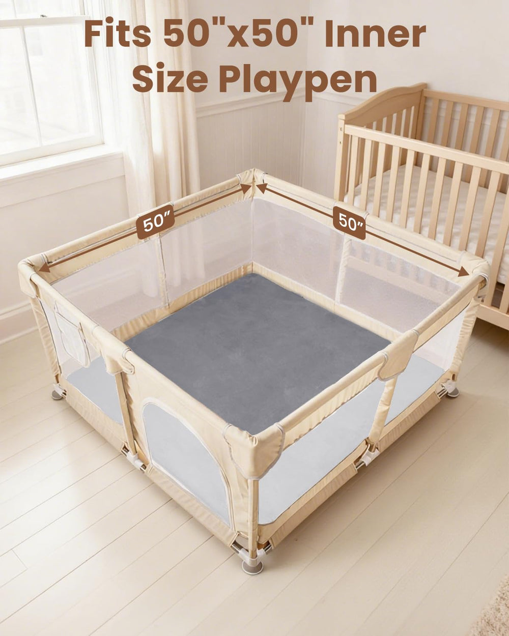 Beavtaens 50x50 inch mat laid in a playroom scene supports crawling and safe exploration