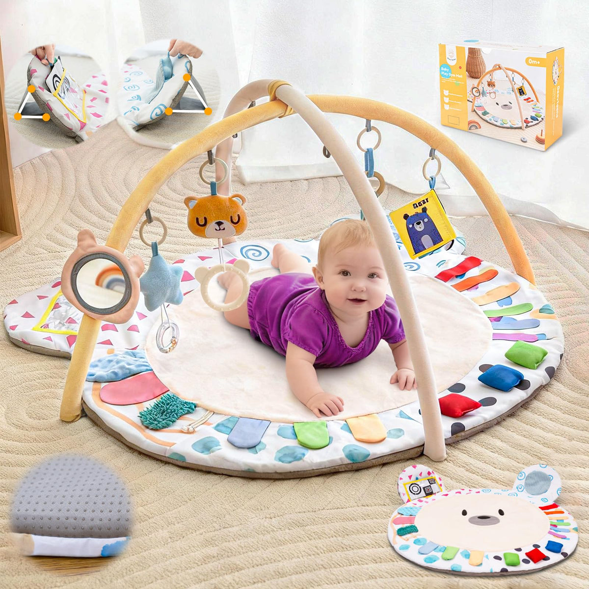 Beavtaens Baby Play Gym with bear ears for interactive tummy time and visual tracking
