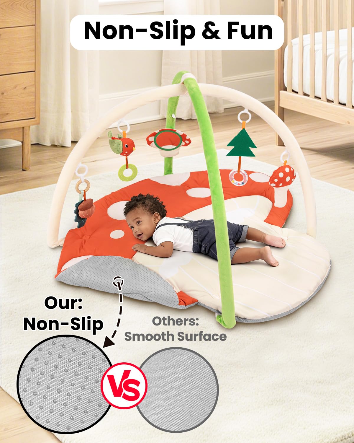 Beavtaens baby play gym mushroom toy rattle promotes grasping and auditory exploration
