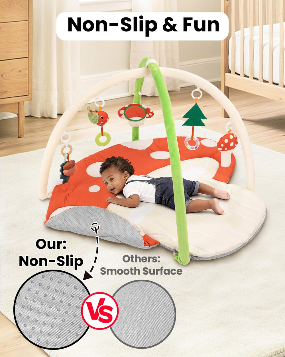 Beavtaens baby play gym mushroom toy rattle promotes grasping and auditory exploration