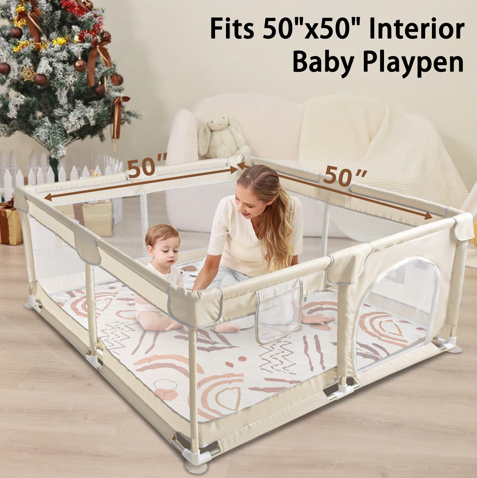 Beavtaens baby play mat on floor with baby crawling during play.