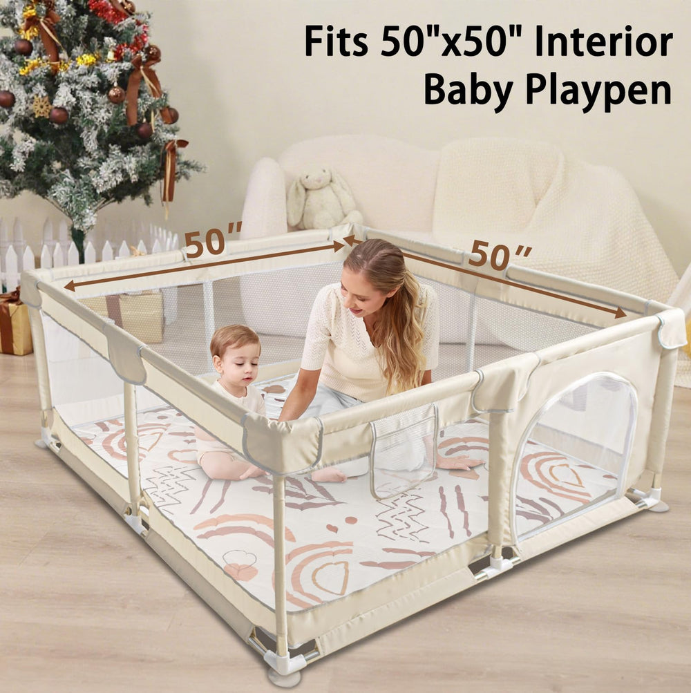 Beavtaens baby play mat on floor with baby crawling during play.