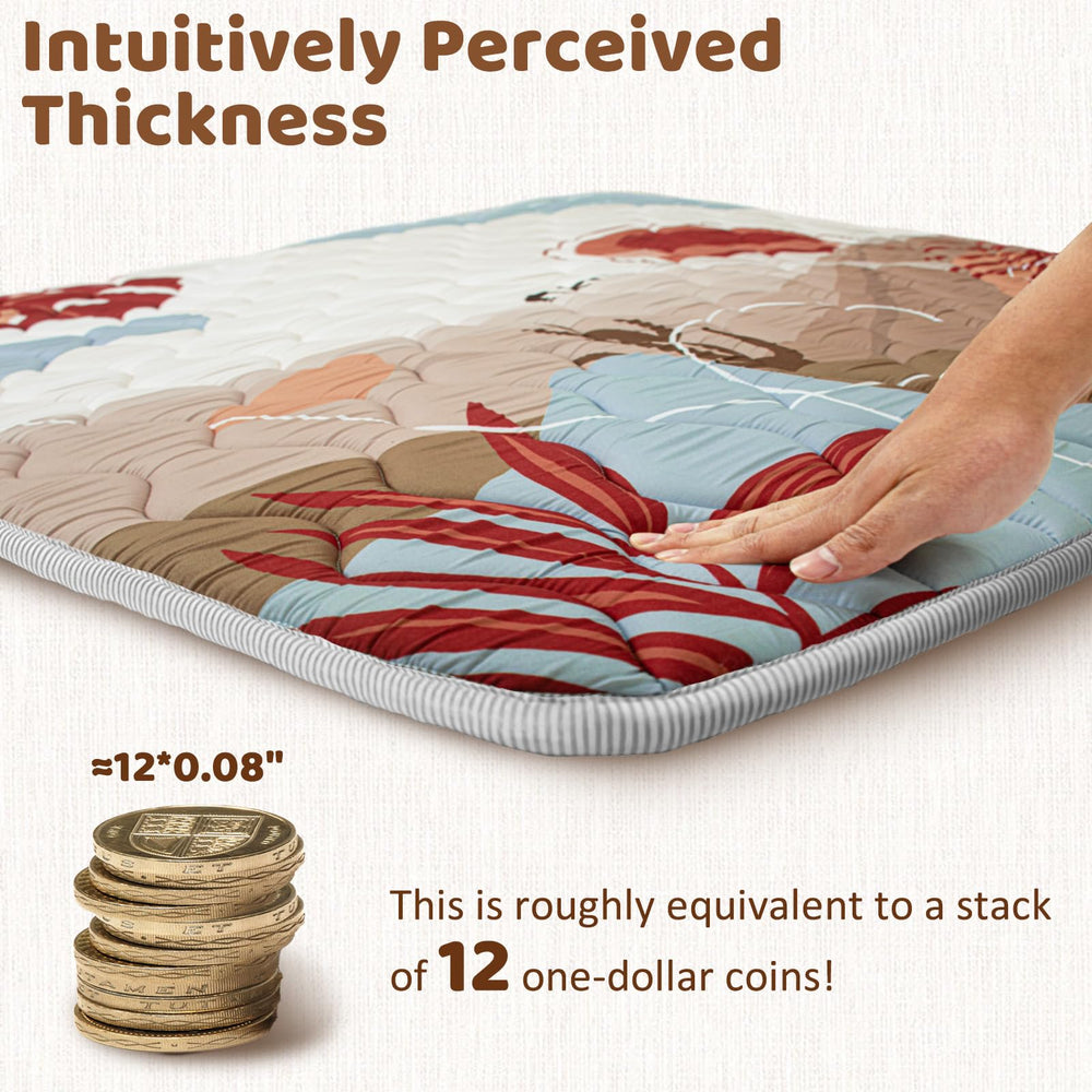 Beavtaens Desert Play Mat fits snugly in a 50x50 playpen for a seamless boundary.