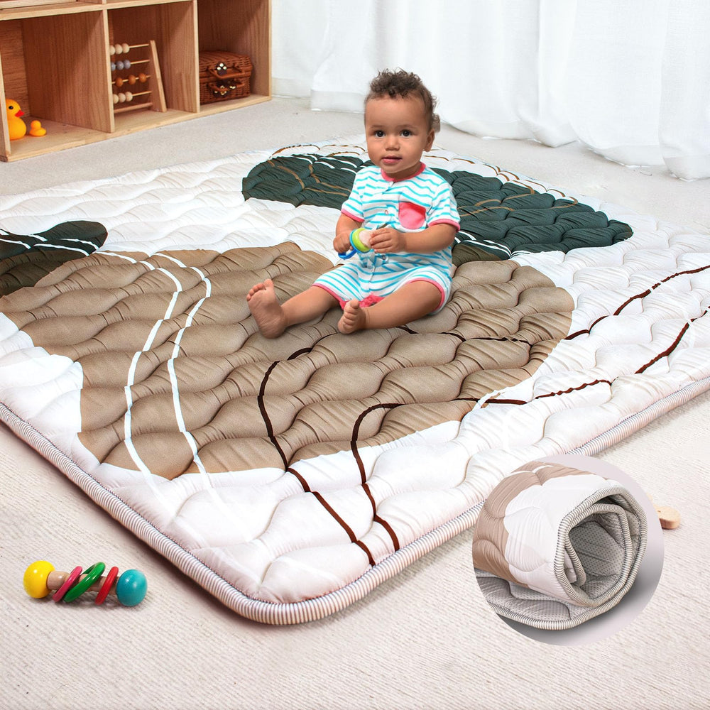 Beavtaens Baby Play Mat folded for compact storage, ideal for small spaces.