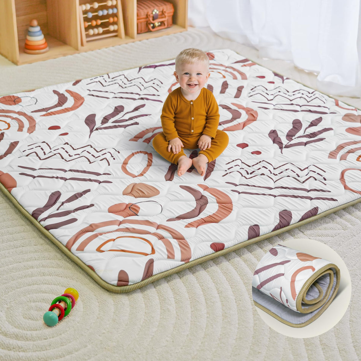 Beavtaens baby play mat folded for easy storage and quick tidy-up.
