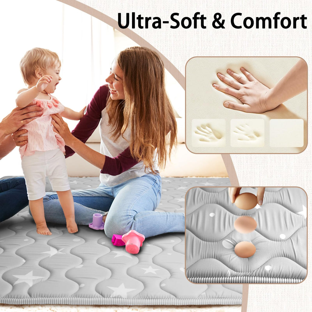 Beavtaens baby play mat supports tummy time with soft foam cushion.