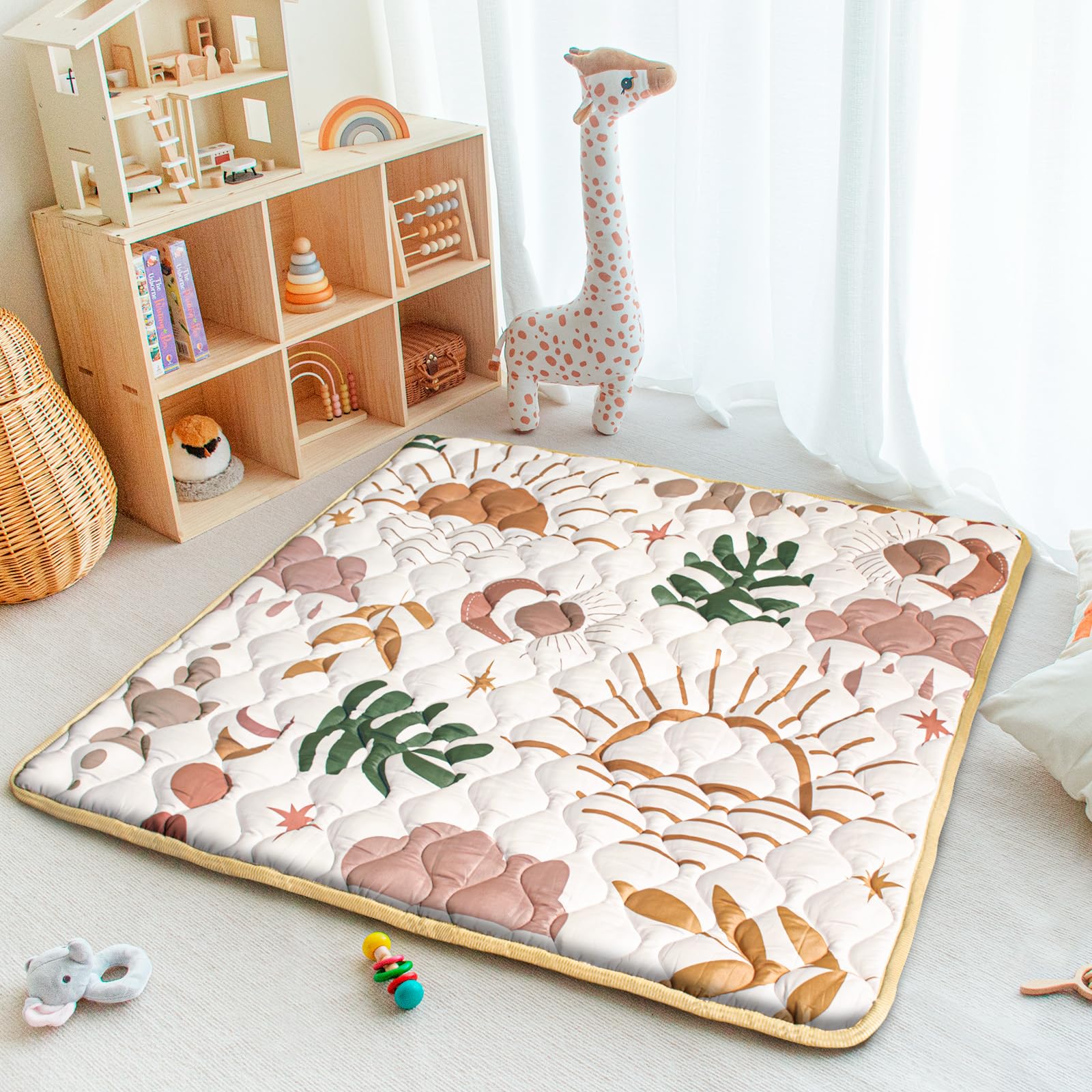 Beavtaens boho nature play mat, stylish backdrop for baby play spaces.