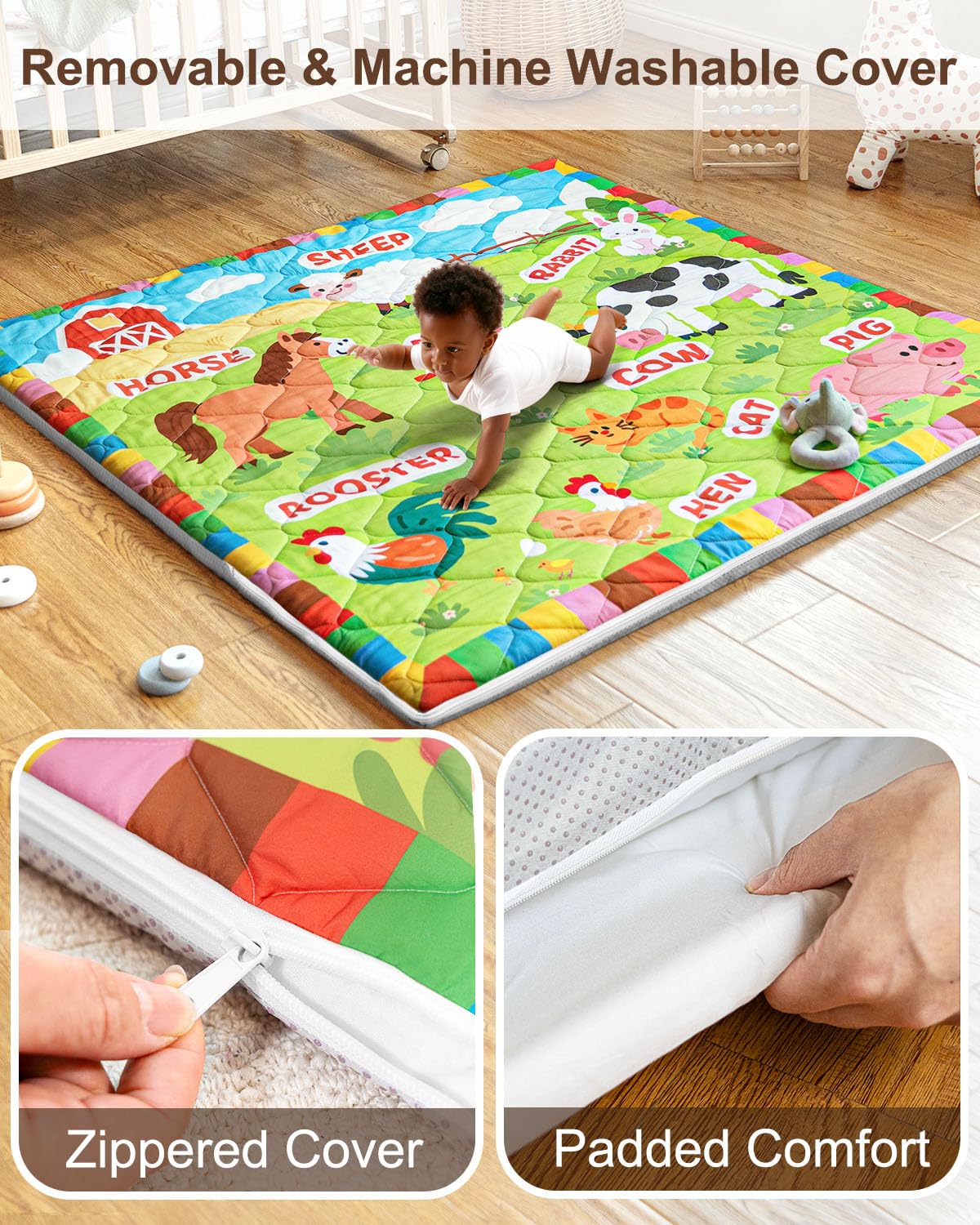 Beavtaens Foam Baby Play Mat cover machine-washable for quick cleaning