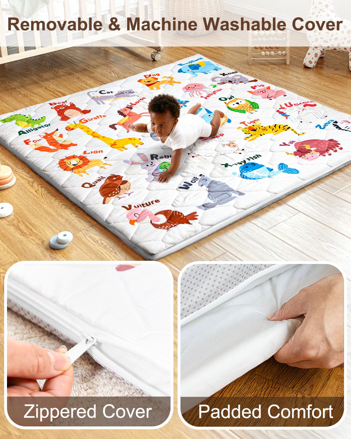 Beavtaens foam baby play mat cover washable option shown for deep clean