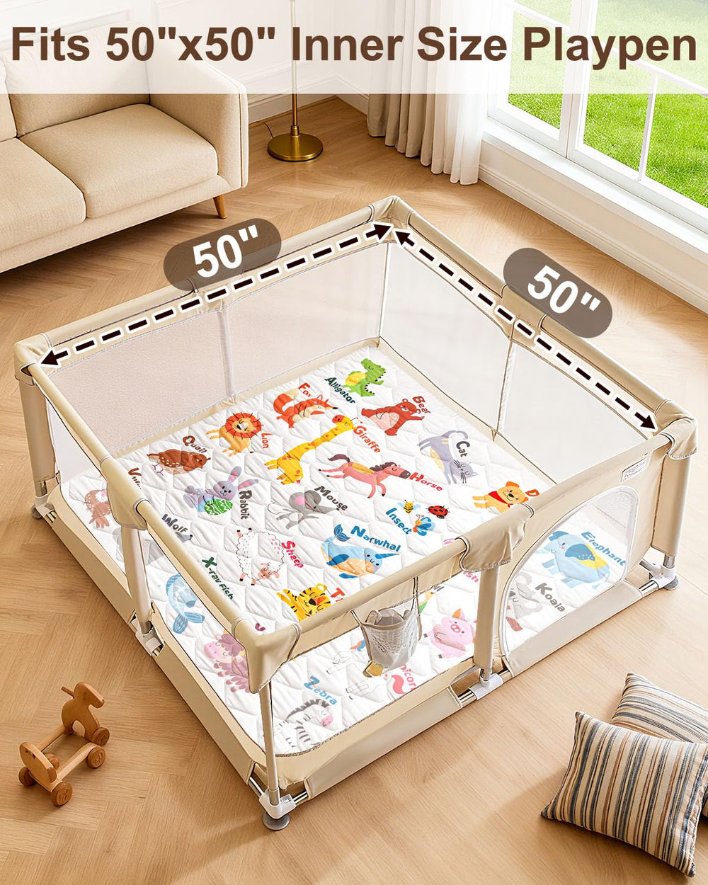 Beavtaens foam baby play mat used inside a playpen setup