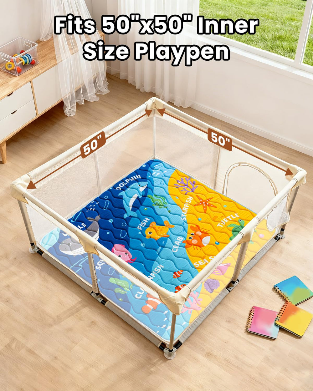 Beavtaens Ocean Baby Play Mat used in living room for family play.