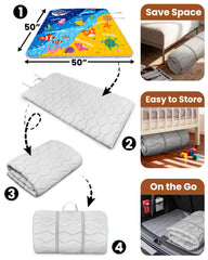 Beavtaens Ocean Baby Play Mat rolled up with elastic straps for quick storage.