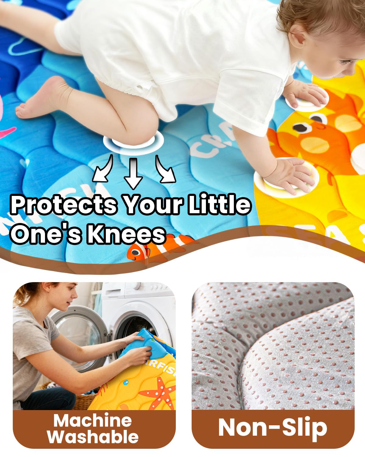 Beavtaens Ocean Baby Play Mat machine washable for easy cleanup.