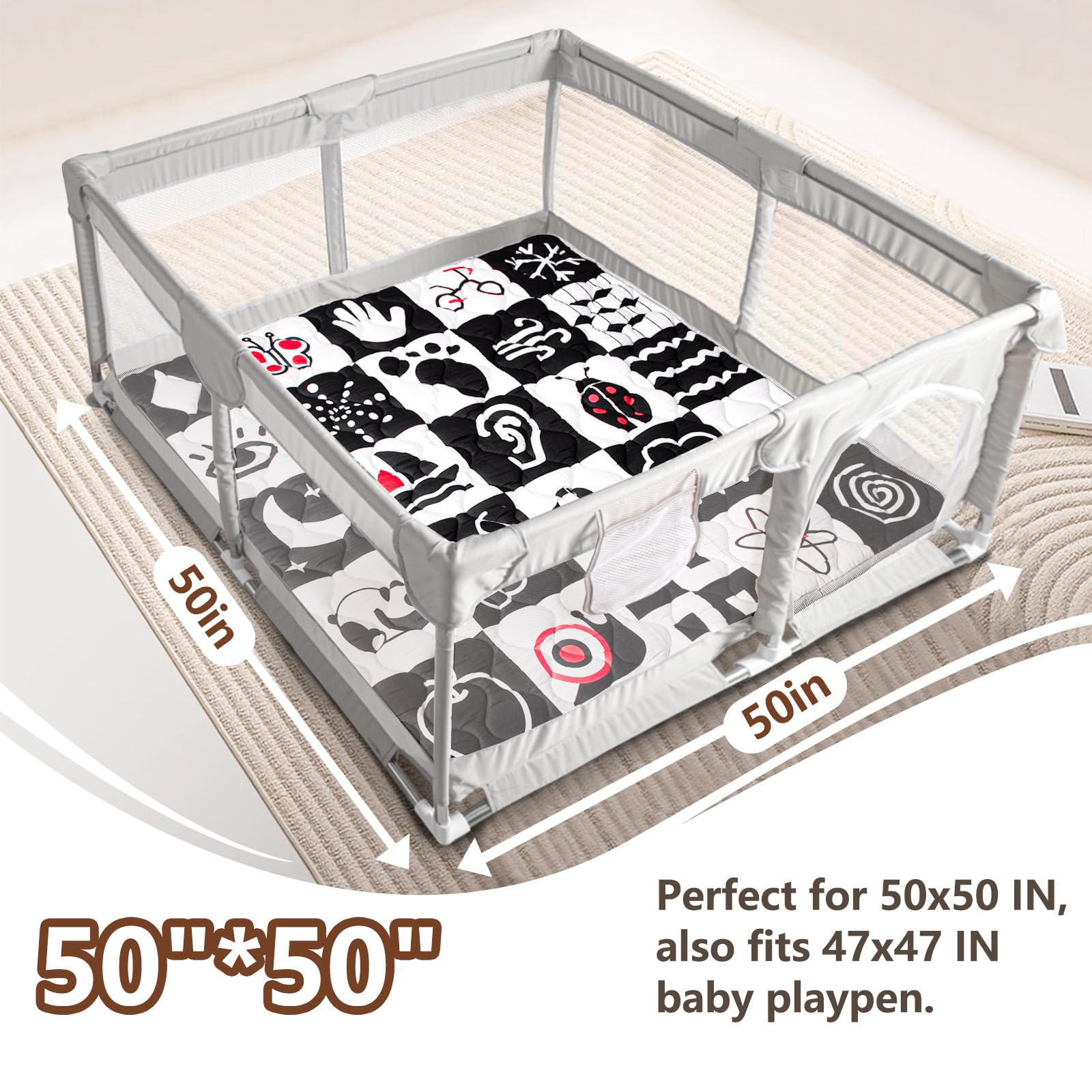 Beavtaens play mat non-slip back close-up emphasizes secure grip during baby playtime