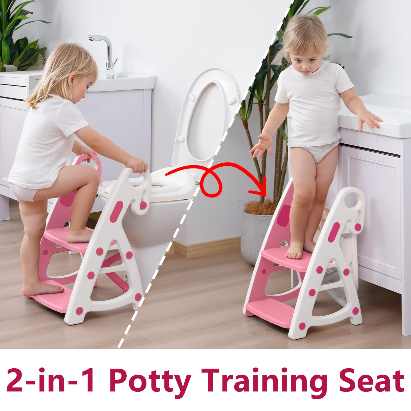 Beavtaens 2in1 potty seat helps kids sit independently at toilet.