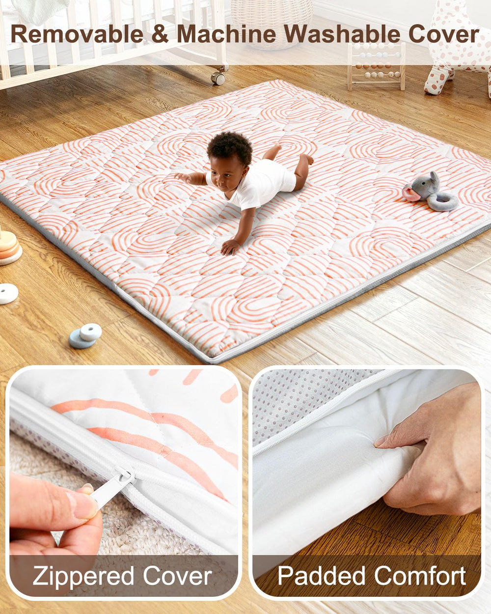 Beavtaens Rainbow Play Mat multi-layer thick foam cushions knees and elbows.