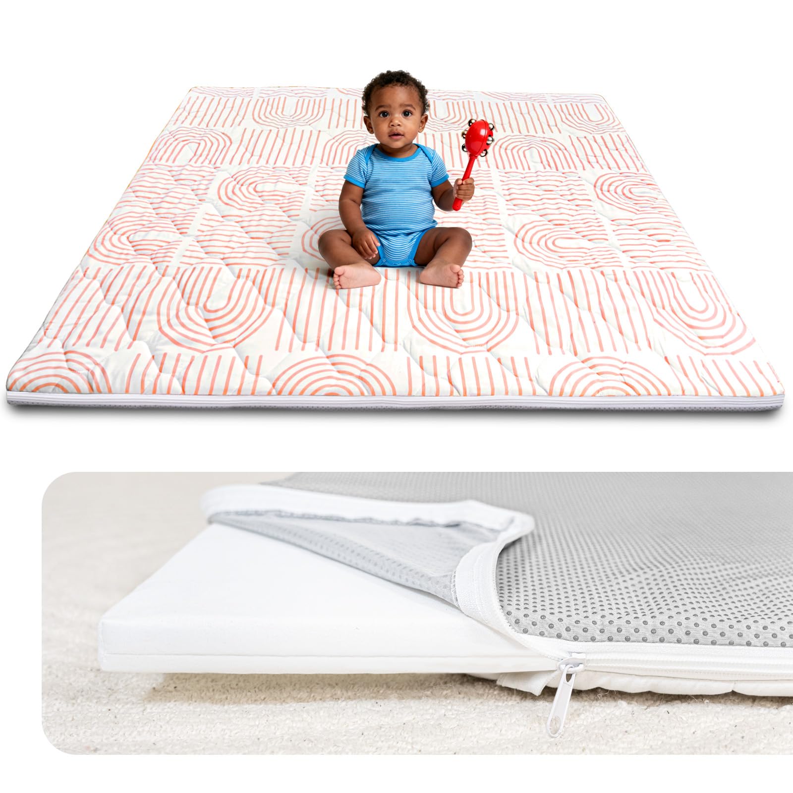 Beavtaens Rainbow Play Mat removable-cover shows easy-clean design for busy parents.