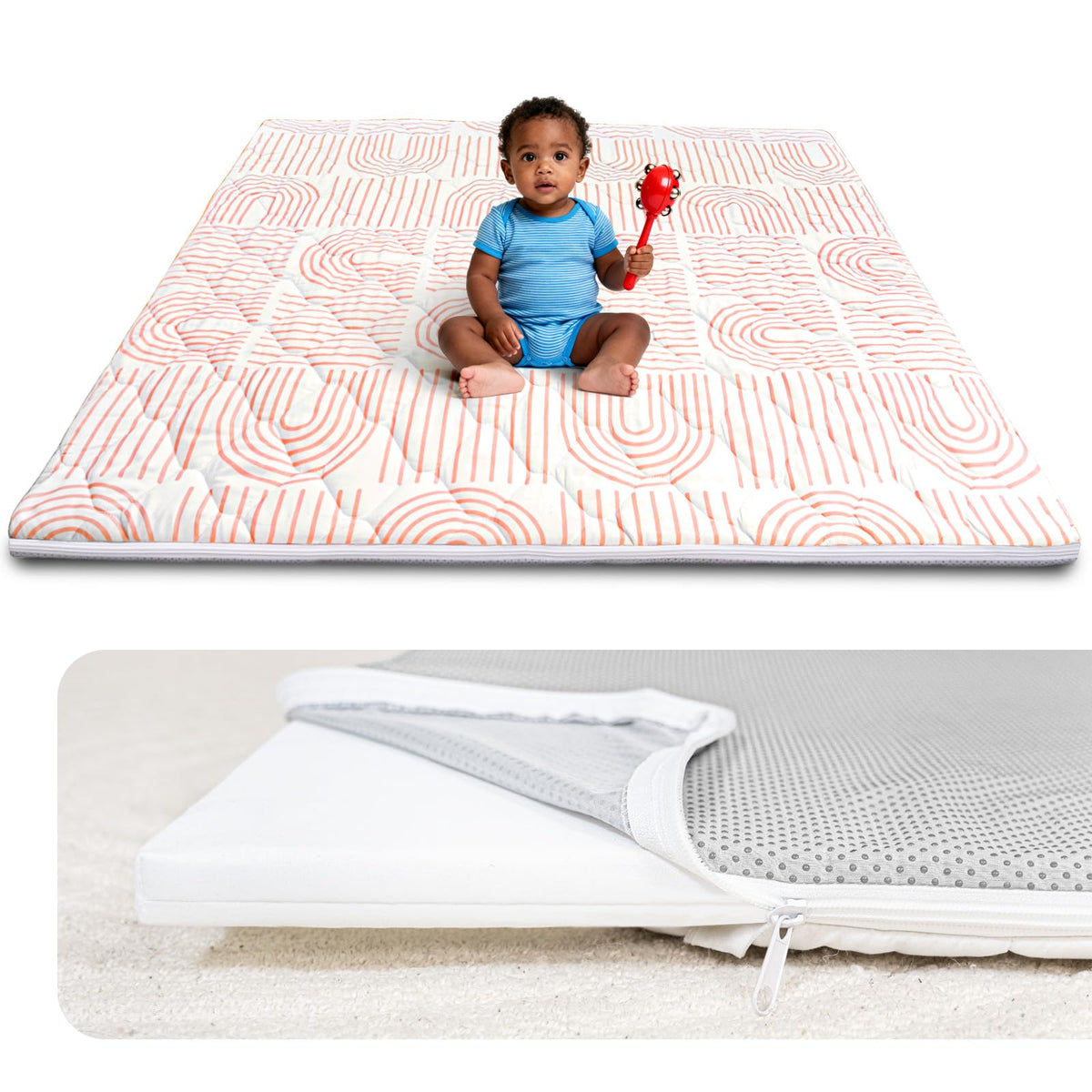 Beavtaens Rainbow Play Mat removable-cover shows easy-clean design for busy parents.