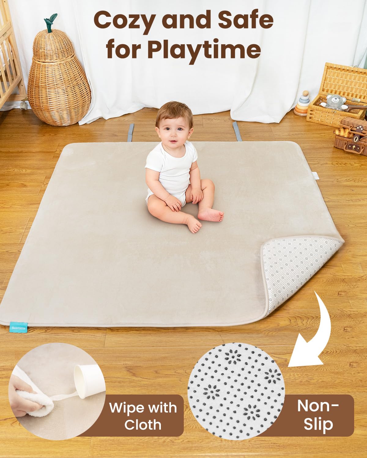 Beavtaens soft flannel surface with splash-resistant finish resists spills.