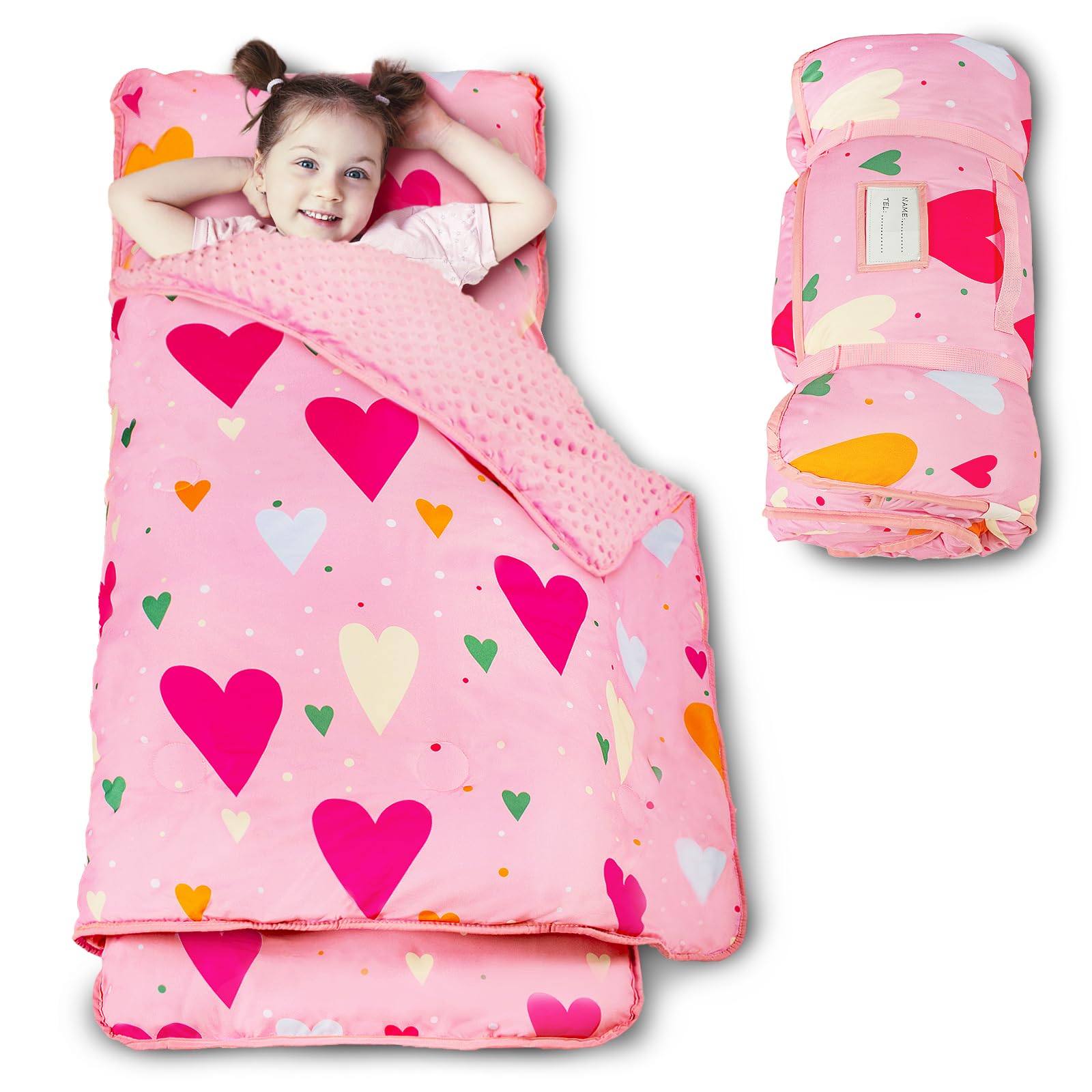 Beavtaens toddler nap mat rolled for easy portability at daycare