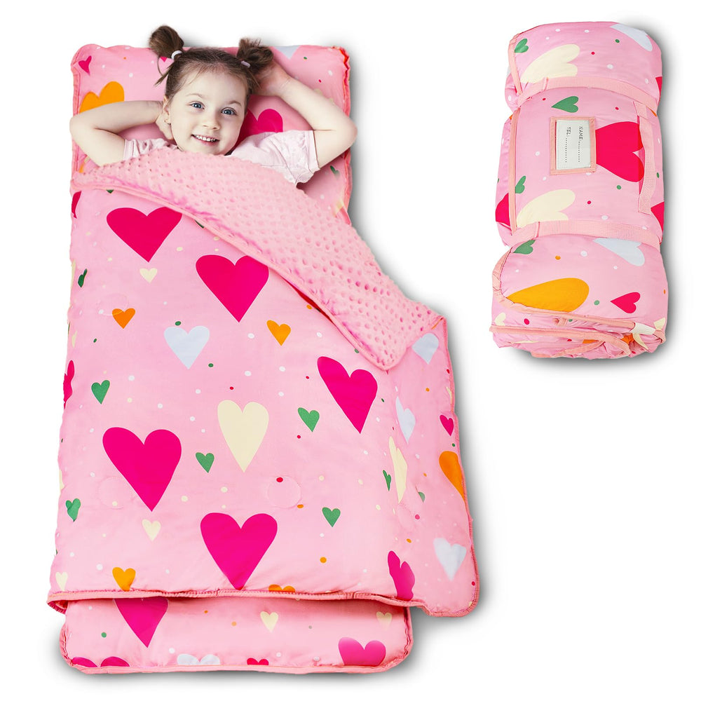 Beavtaens toddler nap mat rolled for easy portability at daycare