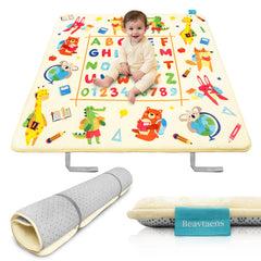 Beavtaens Ultra Thick Flannel Mat laid flat for expansive crawling and learning space.