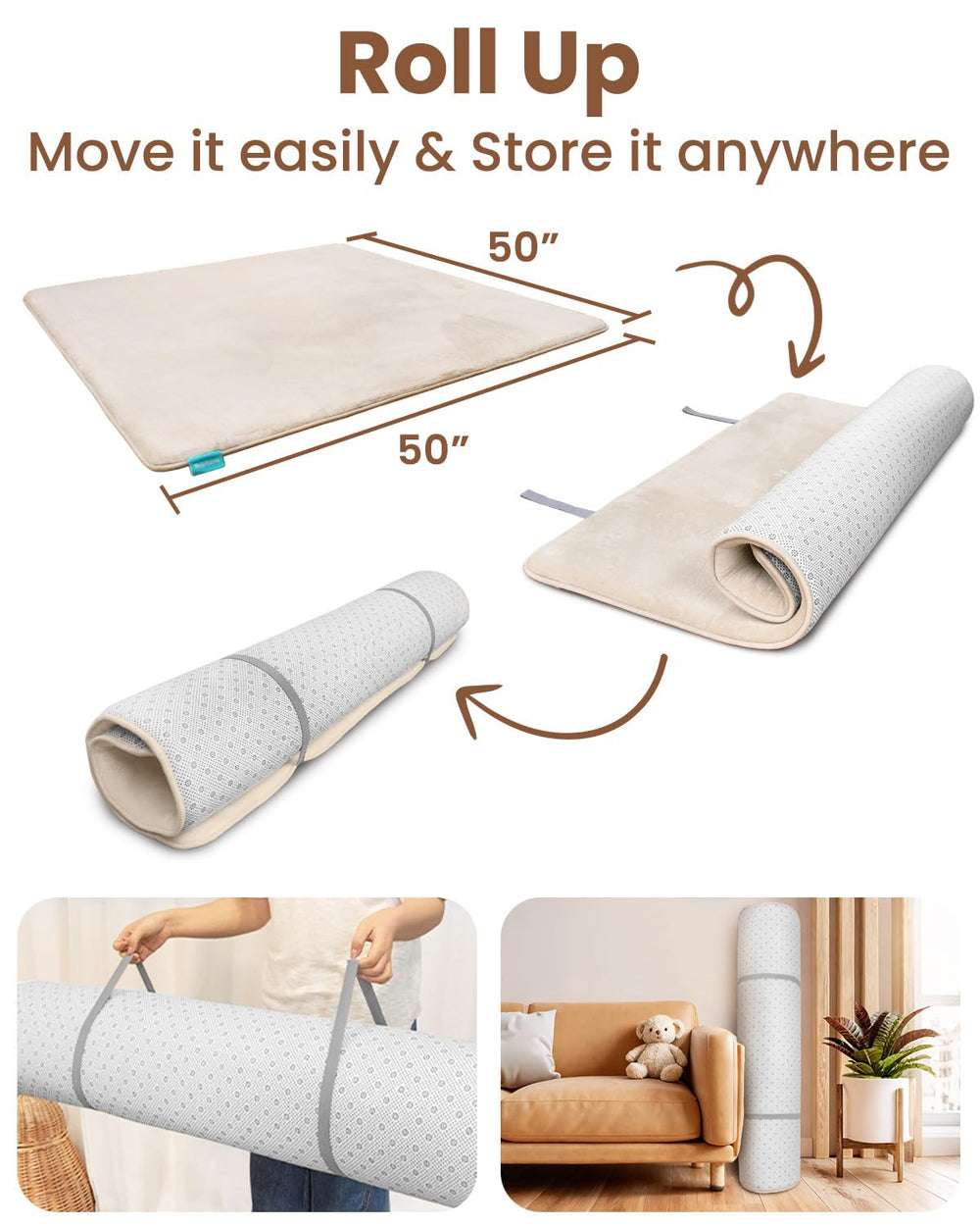 Beavtaens play mat laid flat on the floor showing generous 50x50 inch area.