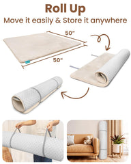 Beavtaens play mat laid flat on the floor showing generous 50x50 inch area.