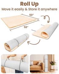 Beavtaens foam-core mat offers thick cushioning for comfy tummy time and crawling.