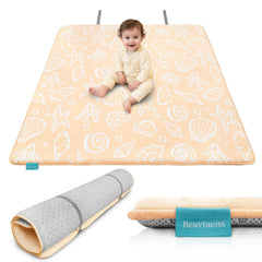 Beavtaens Ultra Thick Flannel Play Mat folding strap demonstrates easy storage and portability.