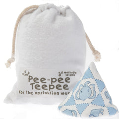 Beba Bean pee-pee-teepee elephant blue closeup highlights soft terry lining for gentle protection.