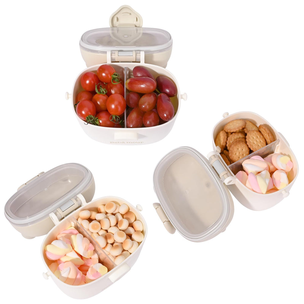 Bebamour snack box shows adjustable strap for easy hands‑free carrying