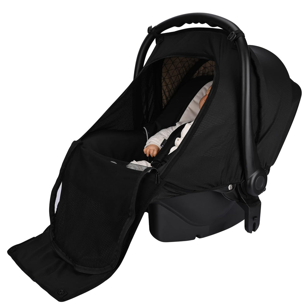 Bebamour baby car seat cover front view shows lightweight, breathable fabric.