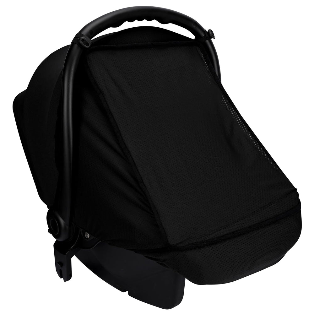 Bebamour baby car seat cover on baby in car shows breathable shade.