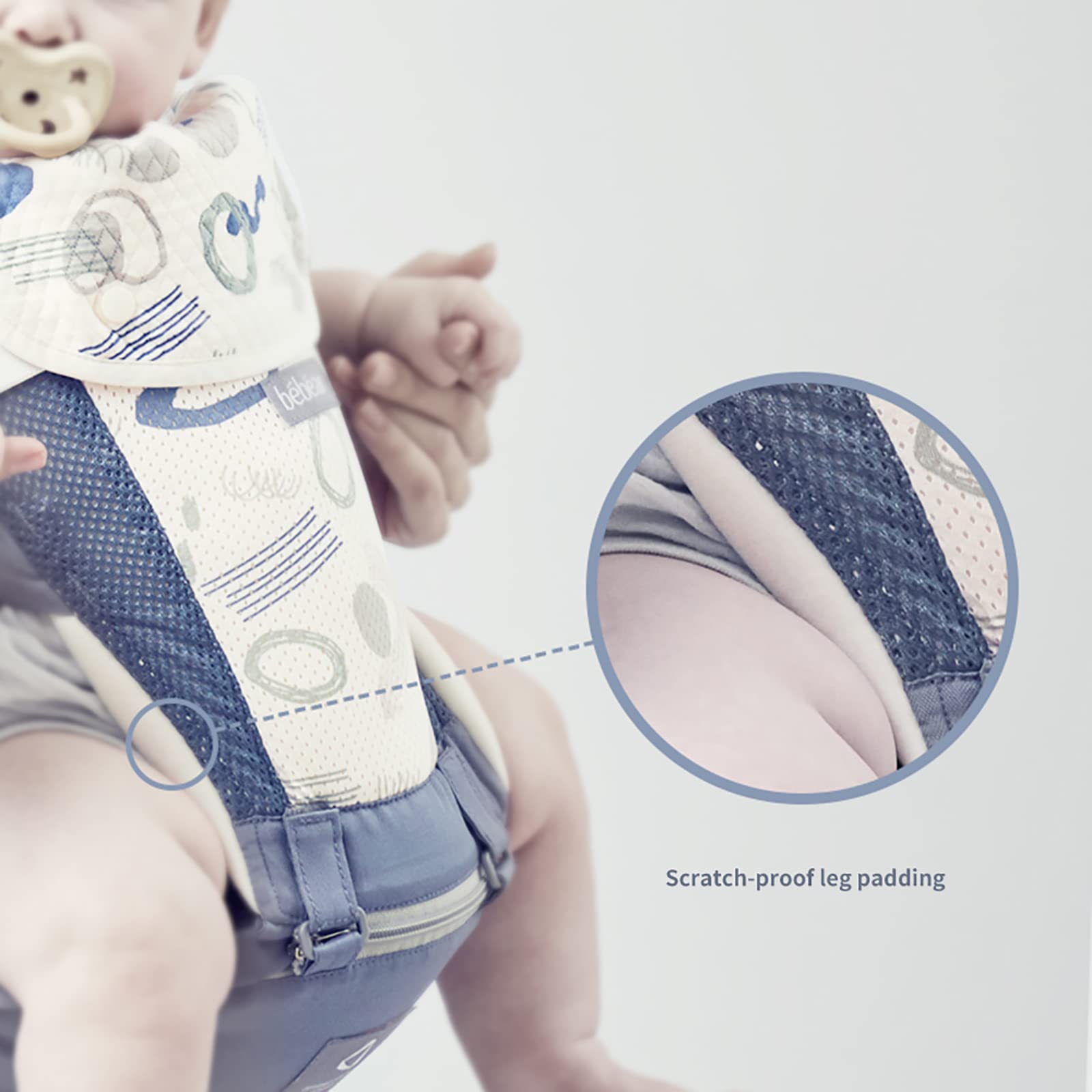 Bebamour baby carrier adjustable straps emphasize customizable support for caregiver comfort.