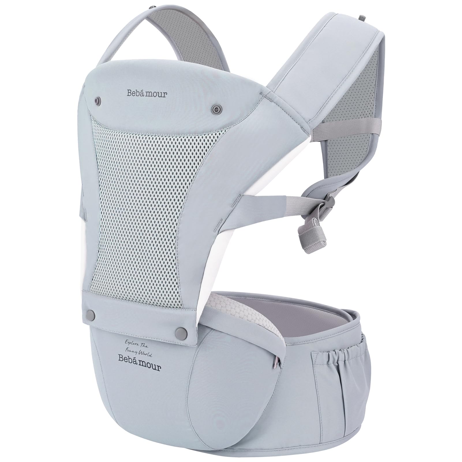 Bebamour blue carrier anti-slip waistband keeping baby secure