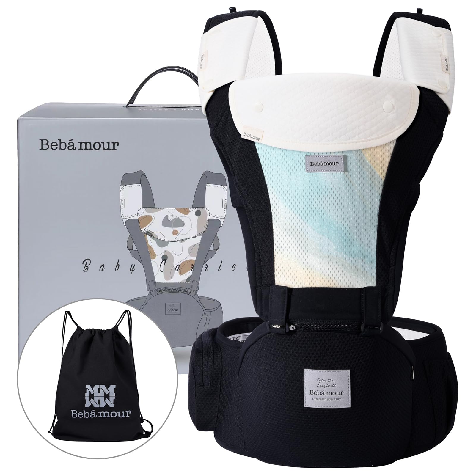 Bebamour baby carrier in front carry mode supports newborn bonding and comfort.