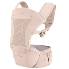 Bebamour baby carrier hip seat hood detachable demonstrates wind and sun protection on outings.