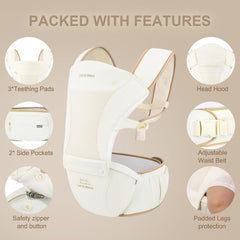 Bebamour detachable-hood shields baby from wind and sun.