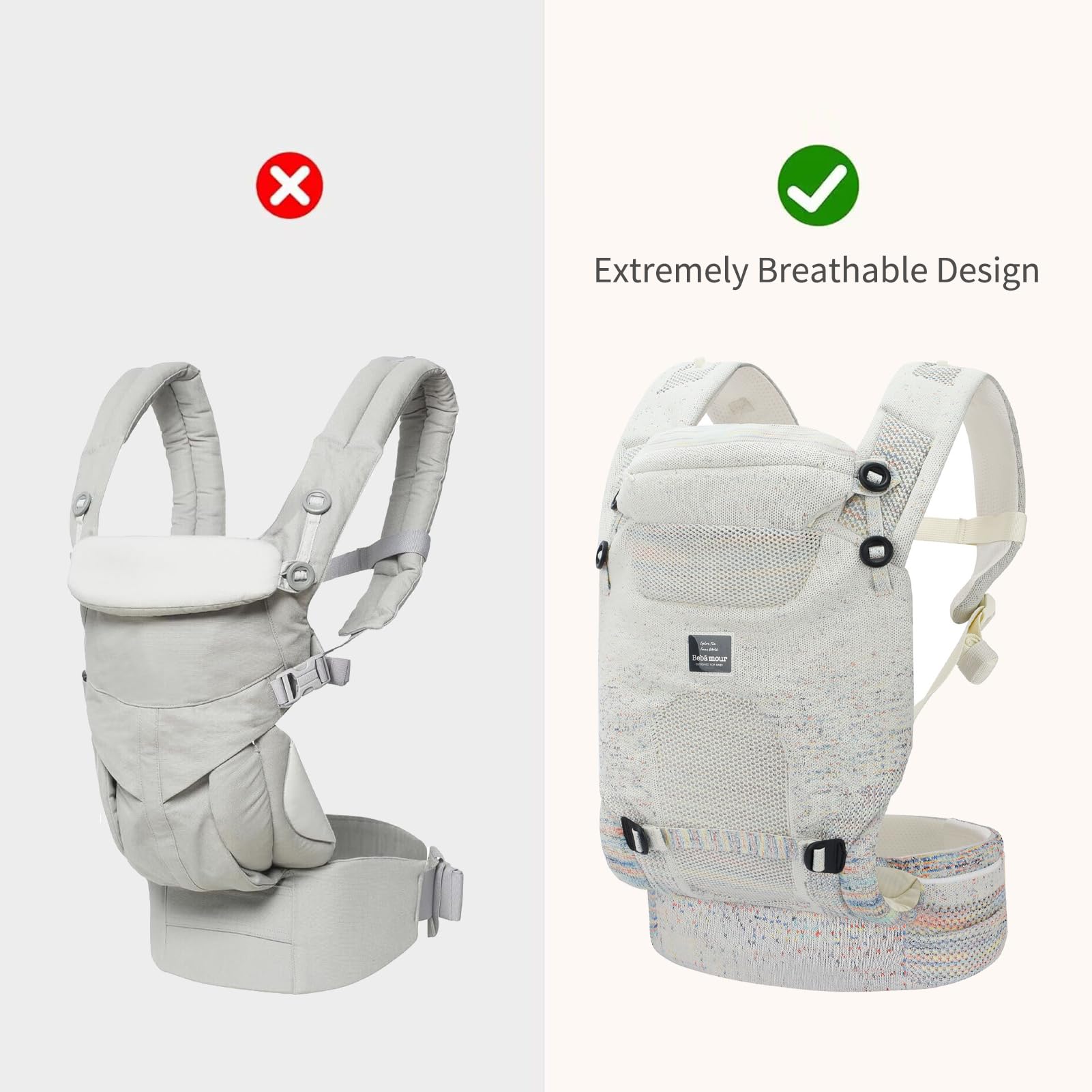 Bebamour Knit Baby Carrier drooling bibs and head cover protect clothes and shade baby.