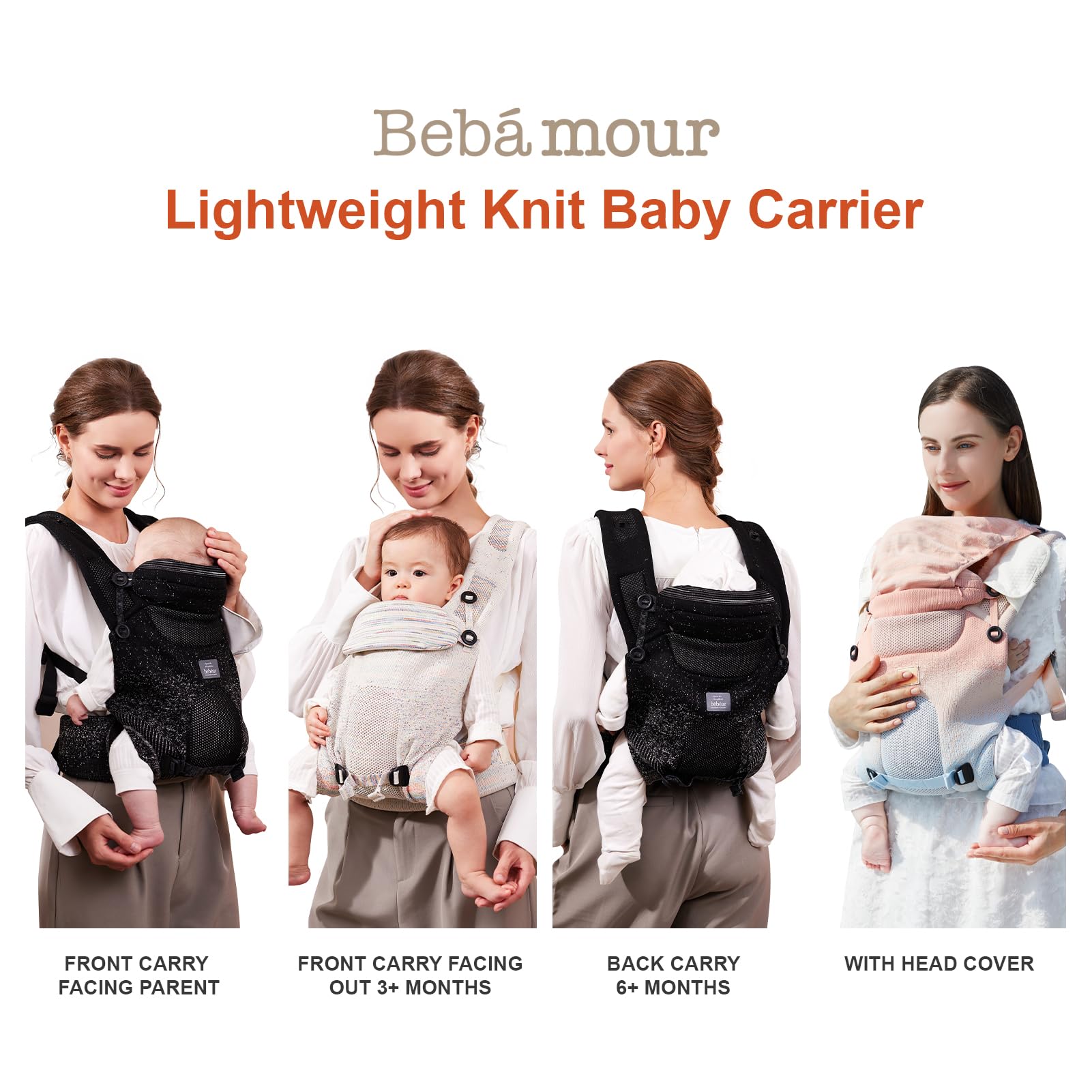Bebamour Knit Baby Carrier one-handed slider makes quick position changes.