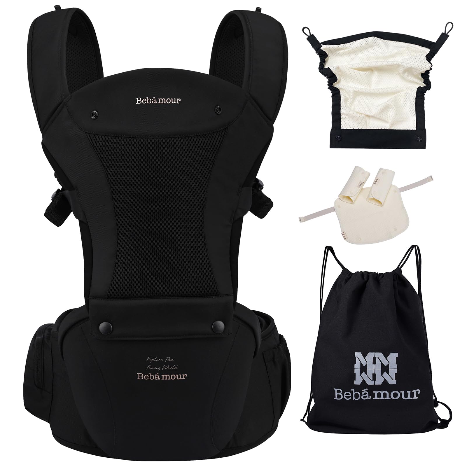 Bebamour-storage-pouch-zipper shows easy access to pacifiers, wipes, and small essentials.