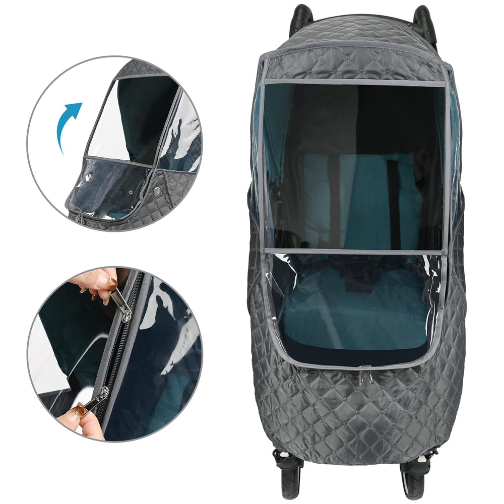 Bebamour stroller rain cover UV-window provides protected viewing for baby.