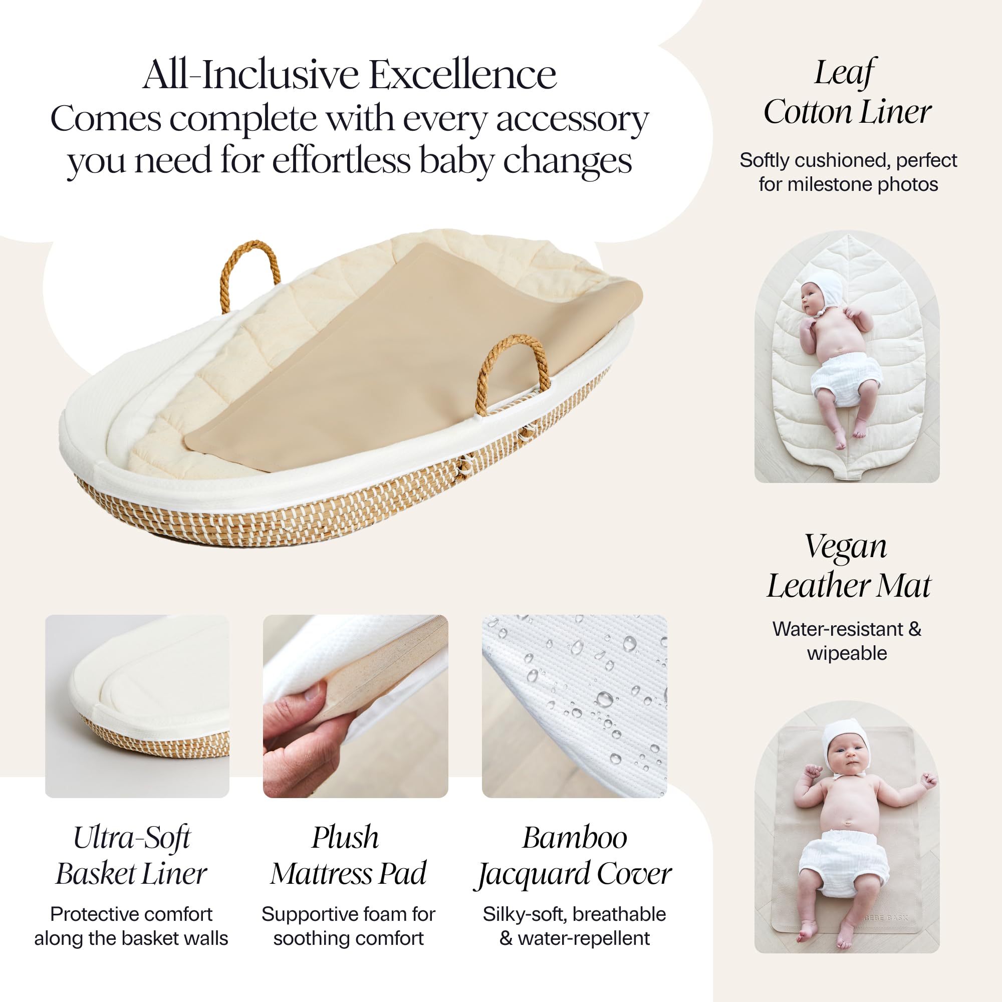 BEBE BASK bamboo jacquard cover is water-resistant for easy cleaning.