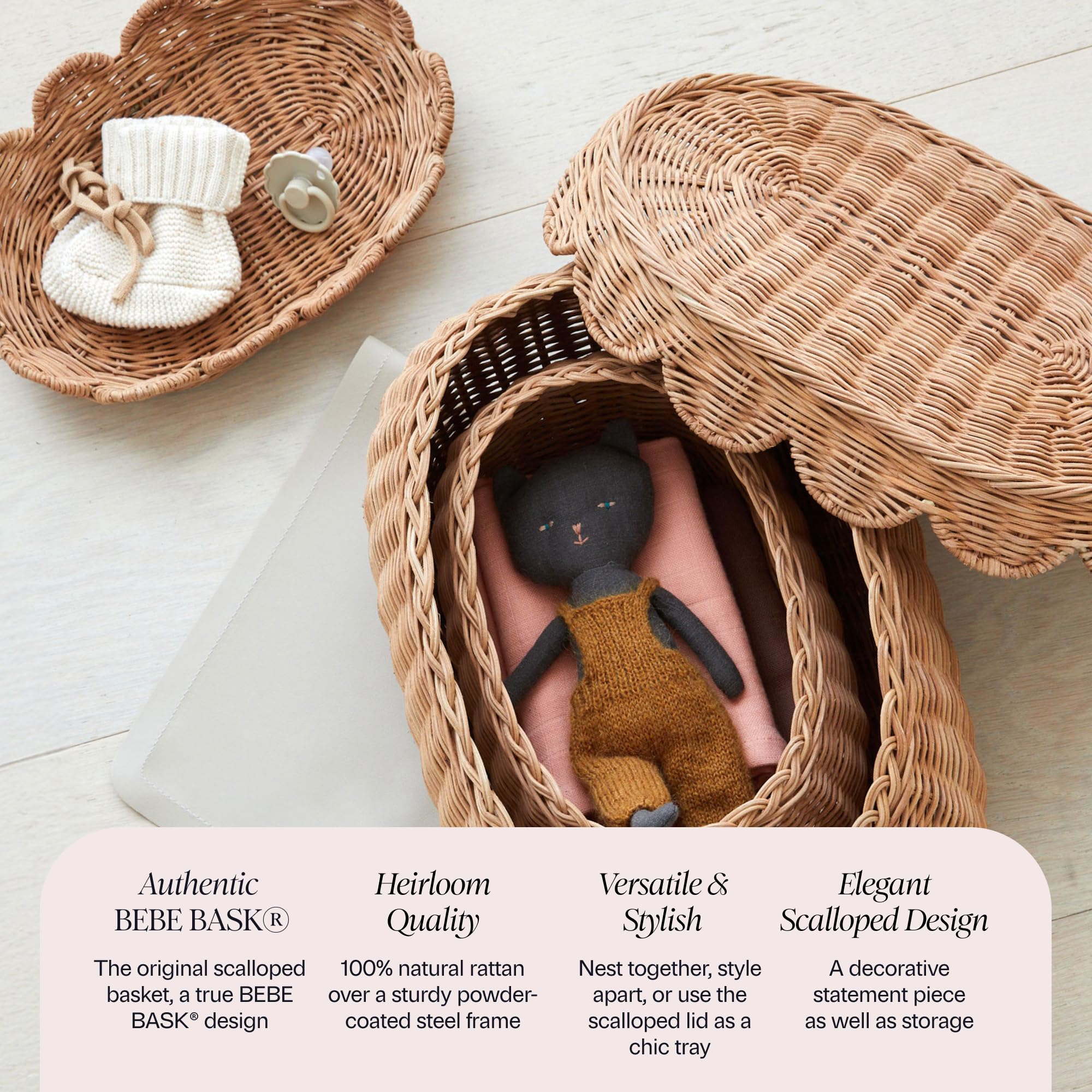 BEBE BASK Flora basket stores toiletries neatly in a calm bathroom look.