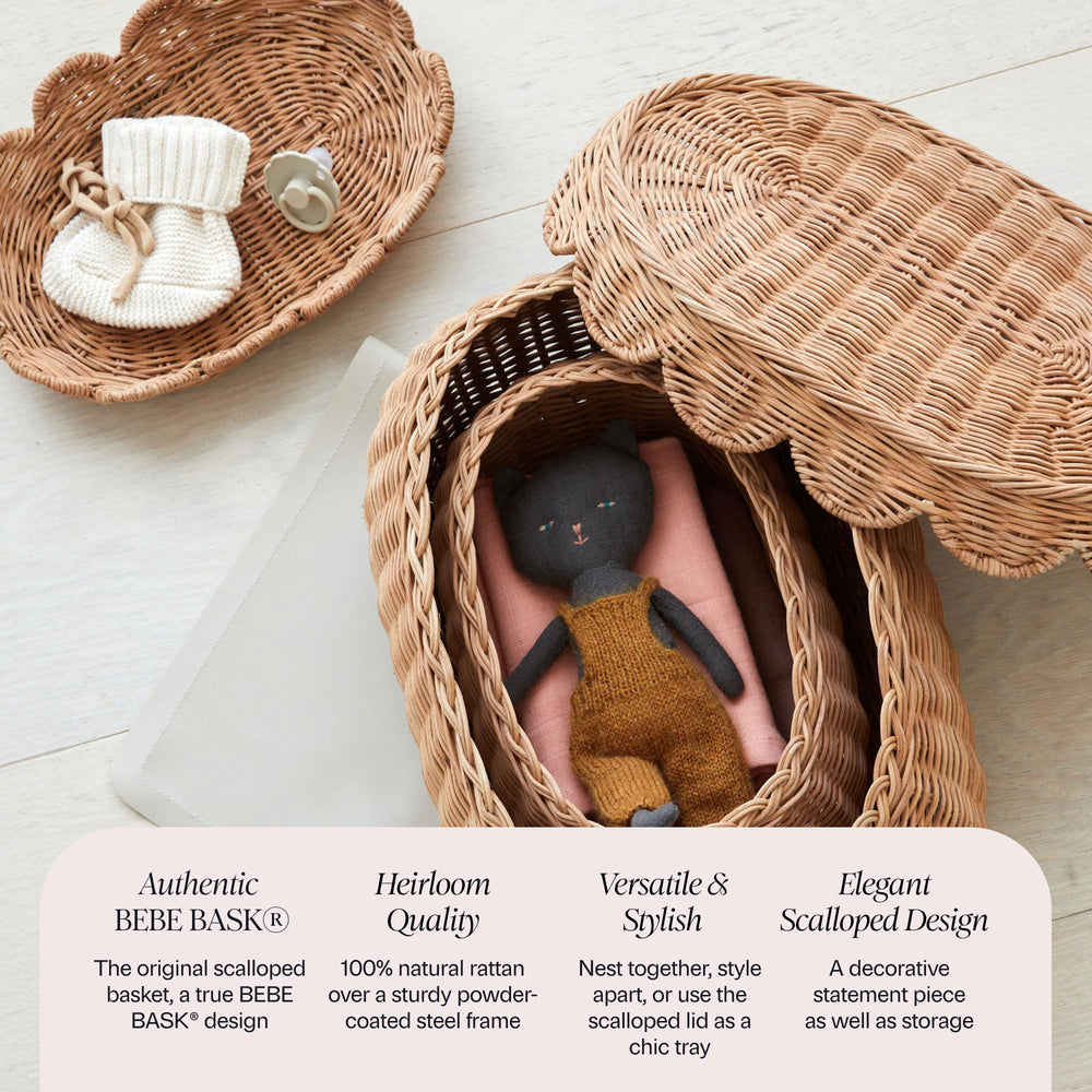 BEBE BASK Flora basket stores toiletries neatly in a calm bathroom look.