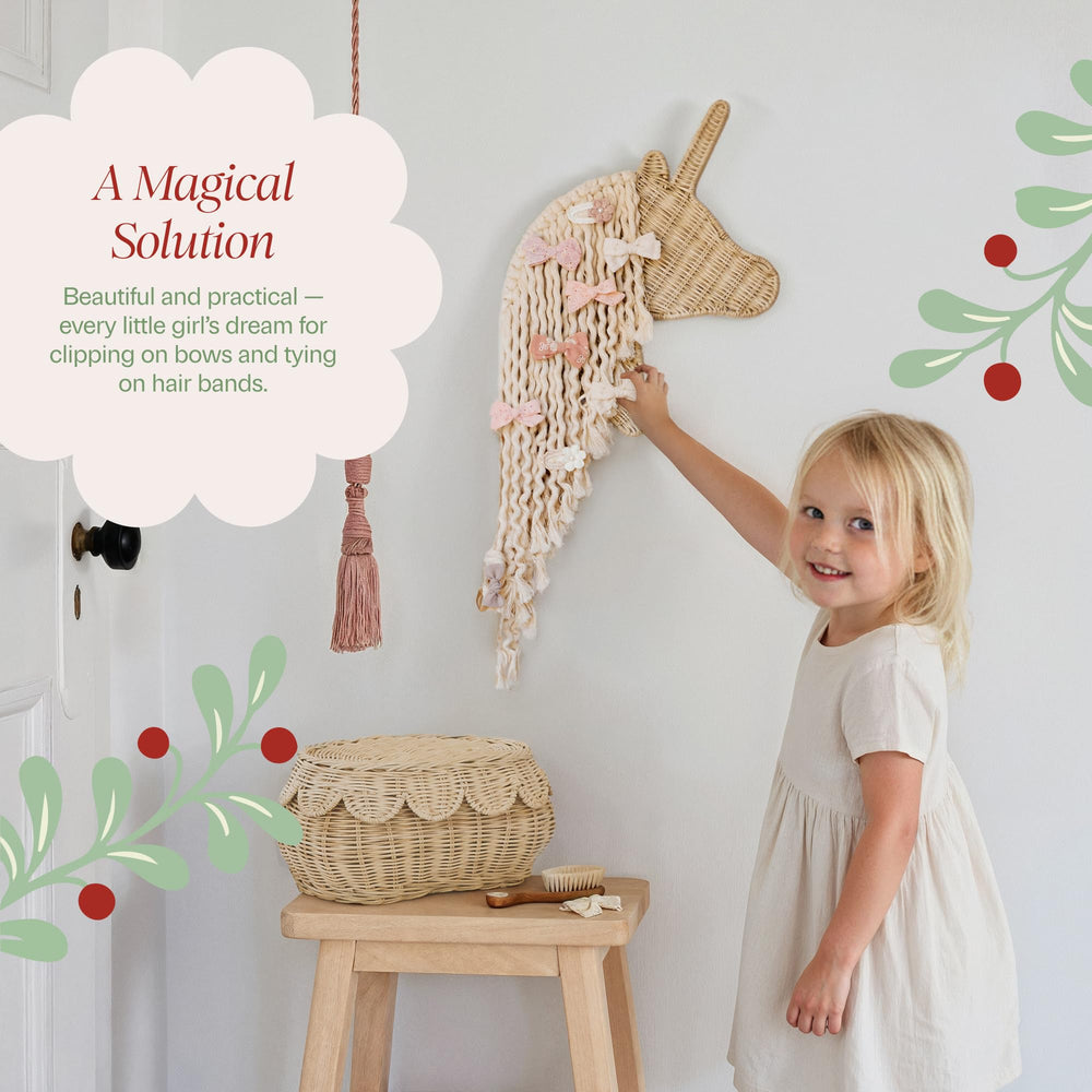 BEBE BASK Bowie unicorn mane uses soft organic cotton for tactile display and flow.
