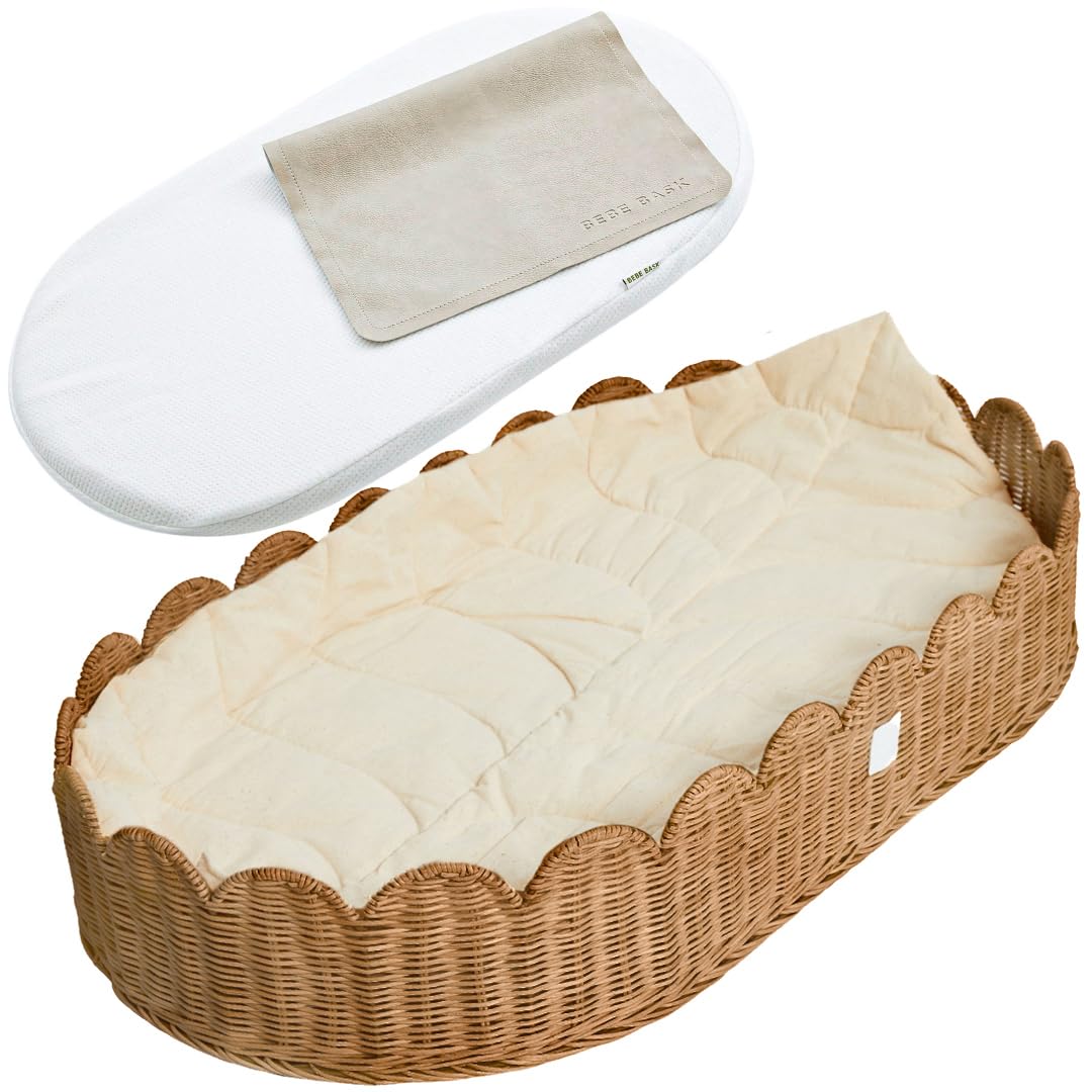 BEBE BASK Florence basket front view showcases scalloped rattan for stylish nursery storage